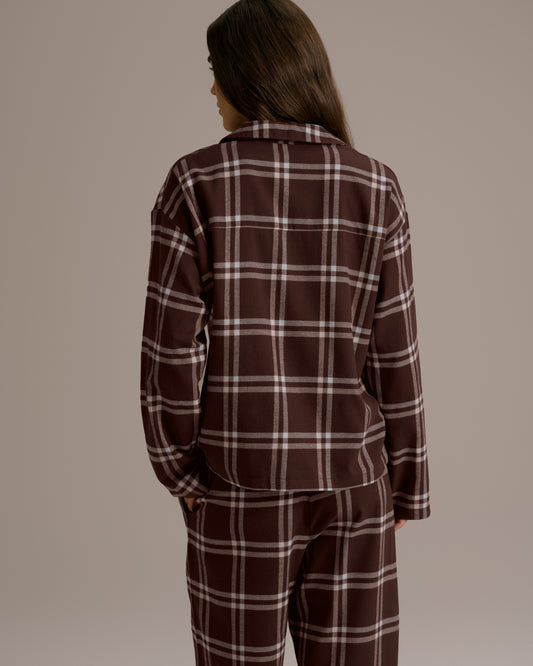 Box Set Brushed Cotton Checked Pyjamas - Chocolate Brown