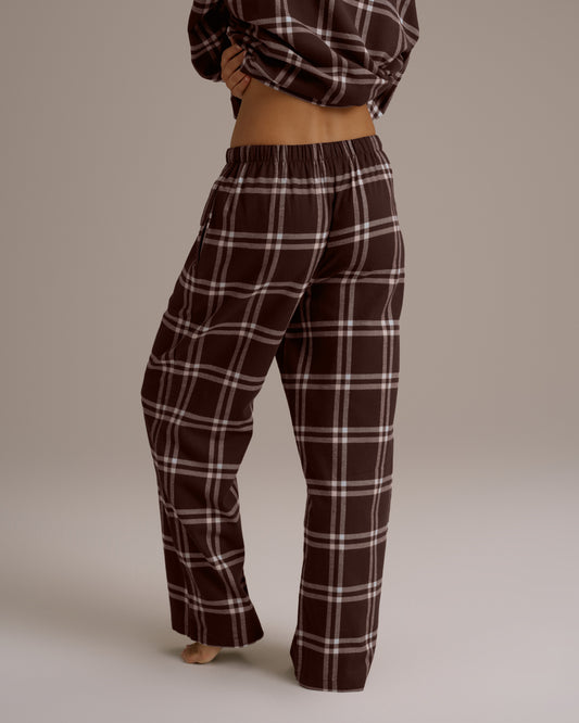 Box Set Brushed Cotton Checked Pyjamas - Chocolate Brown