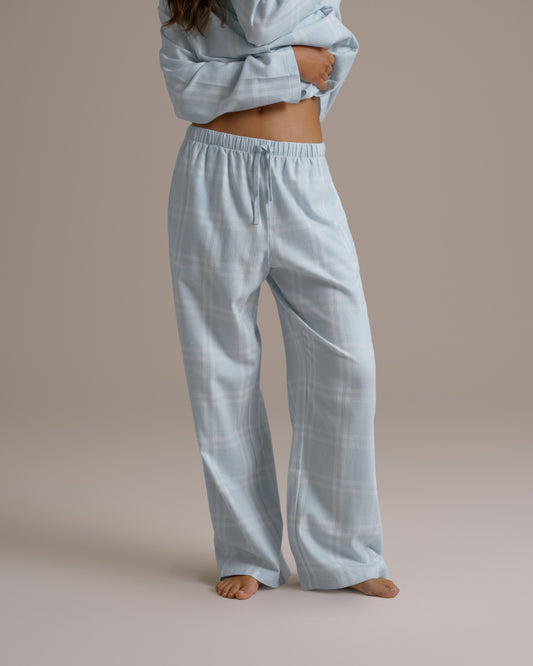 Box Set Brushed Cotton Checked Pyjamas - Light Blue