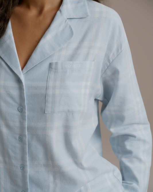 Box Set Brushed Cotton Checked Pyjamas - Light Blue