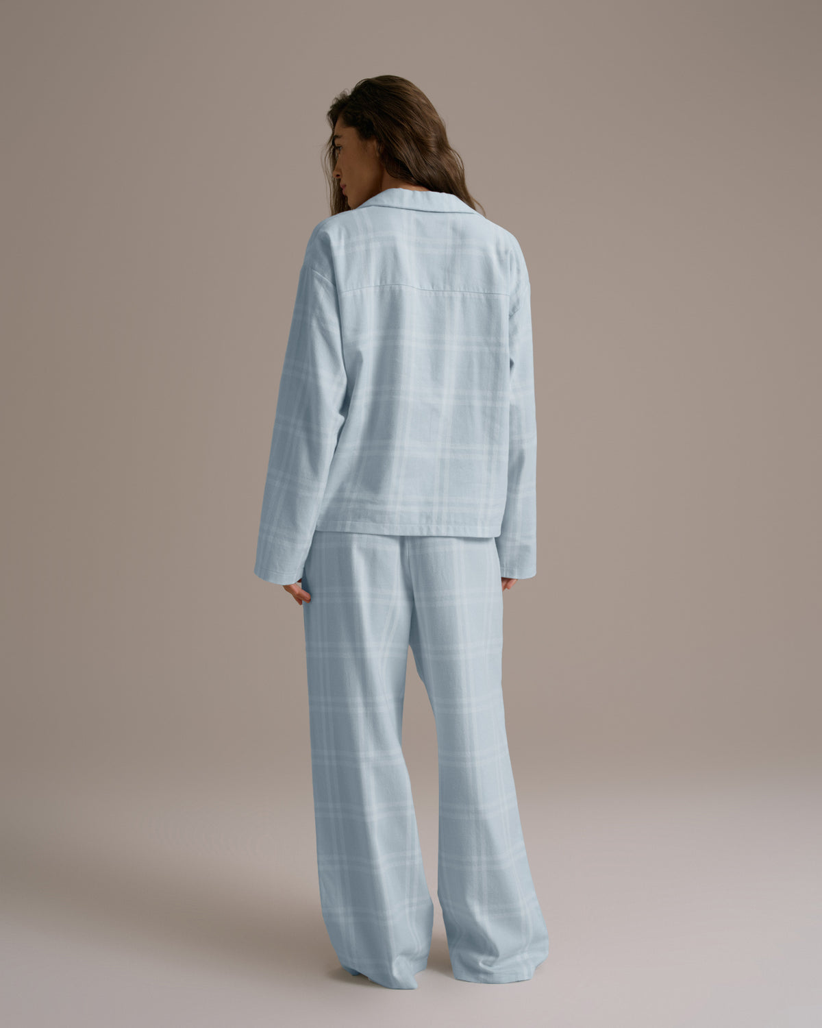 Box Set Brushed Cotton Checked Pyjamas - Light Blue – Adanola