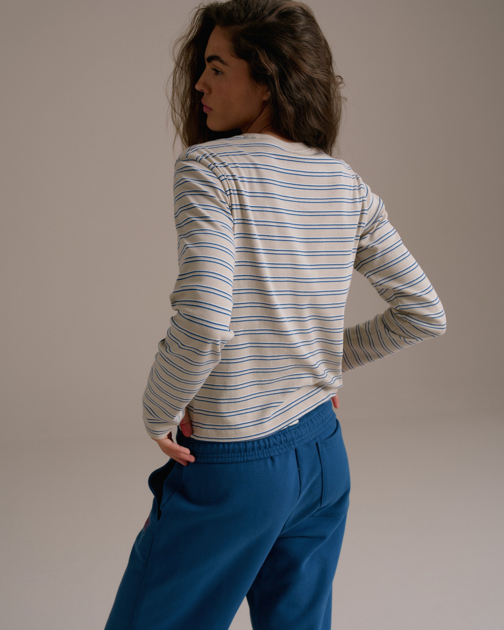 Rib Stripe Long Sleeve T-shirt - Marshmallow White