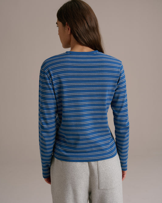 Rib Stripe Long Sleeve T-shirt - College Blue