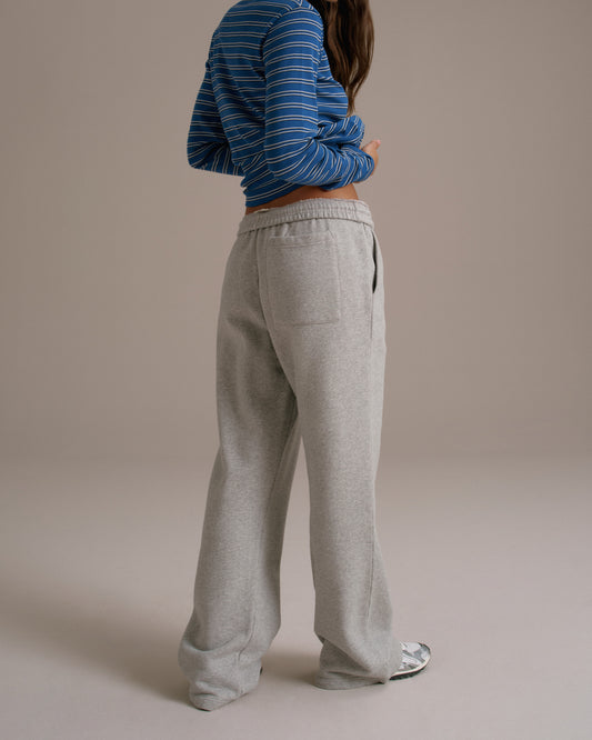 Varsity Straight Leg Sweatpants - Grey Melange/Marshmallow White
