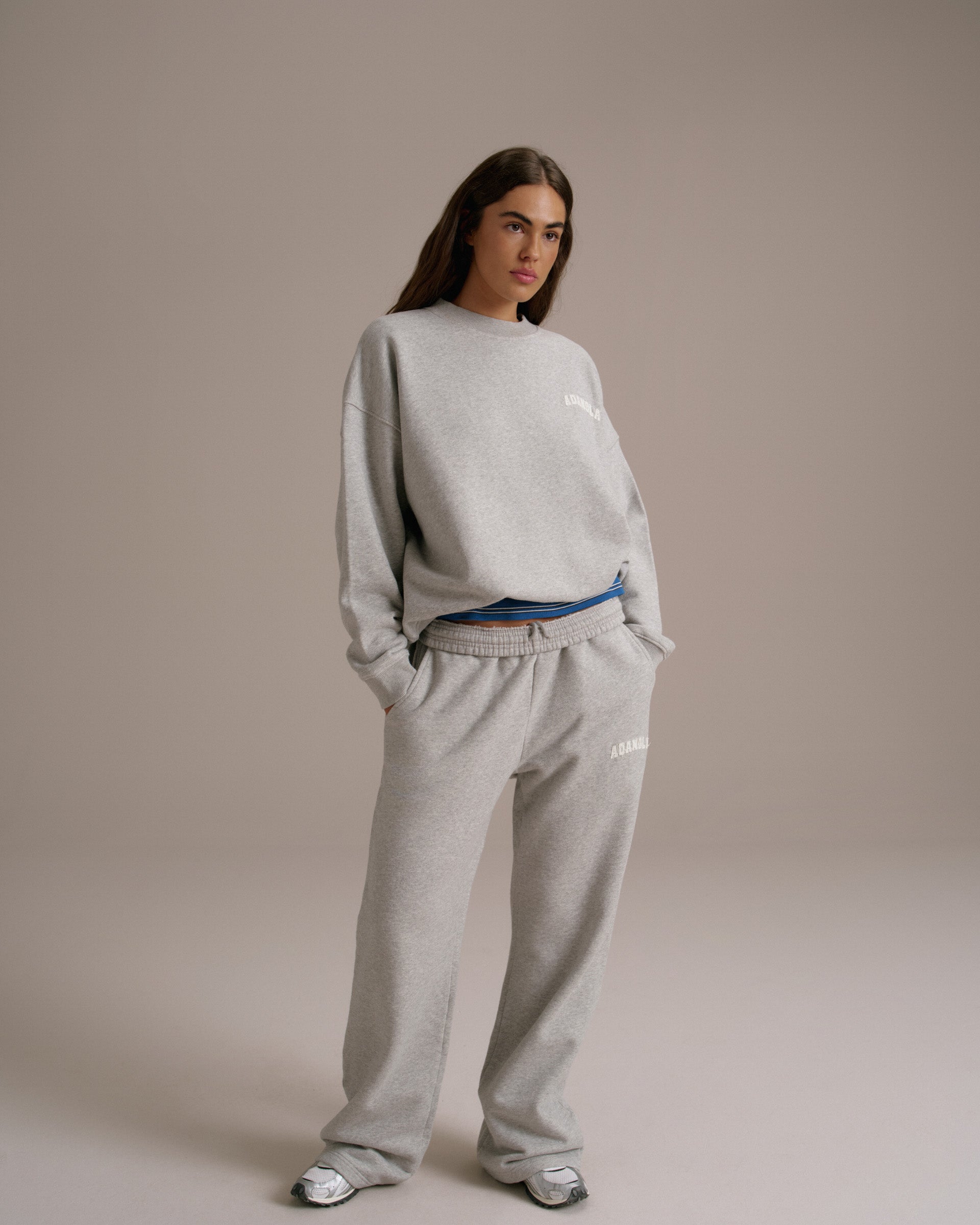 Varsity Oversized Sweatshirt - Grey Melange/Marshmallow White
