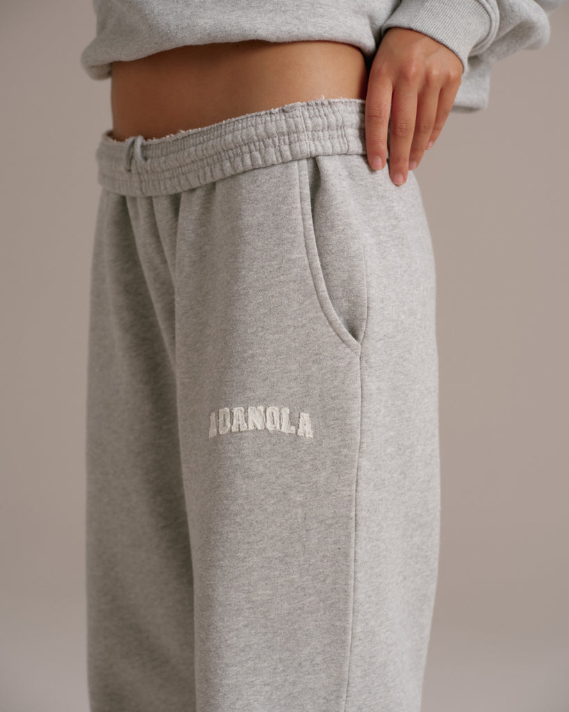 Varsity Straight Leg Sweatpants - Grey Melange/Marshmallow White