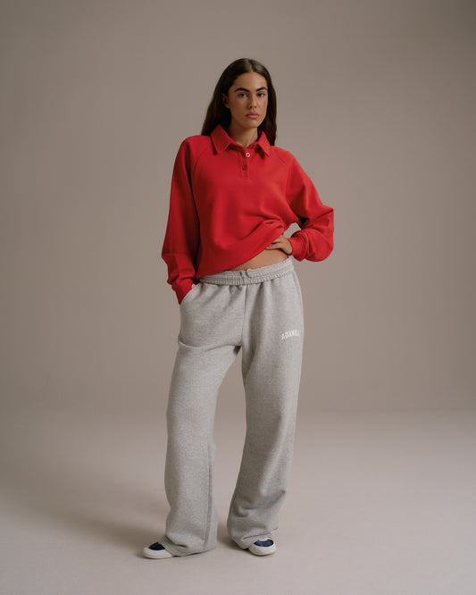 Raglan Polo Sweatshirt - Classic Red