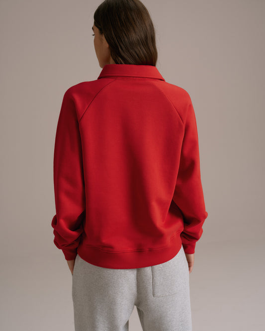 Raglan Polo Sweatshirt - Classic Red