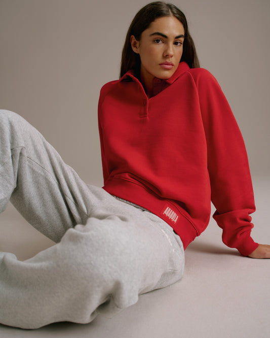 Raglan Polo Sweatshirt - Classic Red