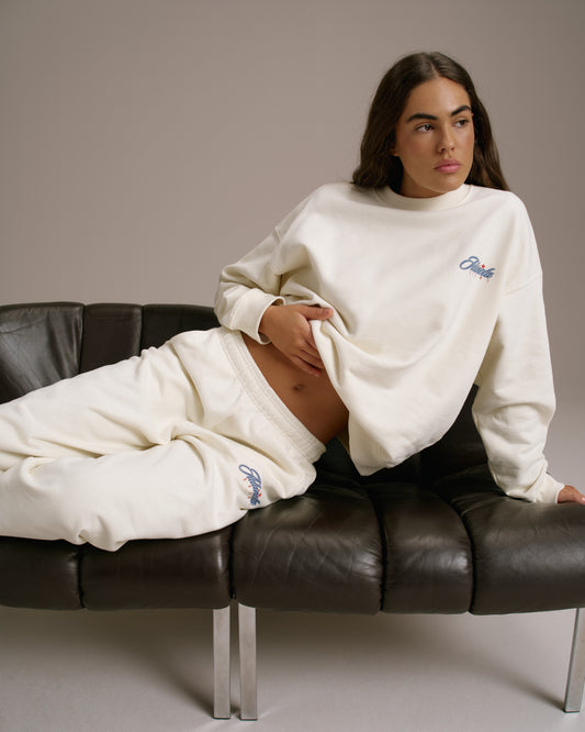 Varsity Collegiate Oversized Sweatshirt - Marshmallow White