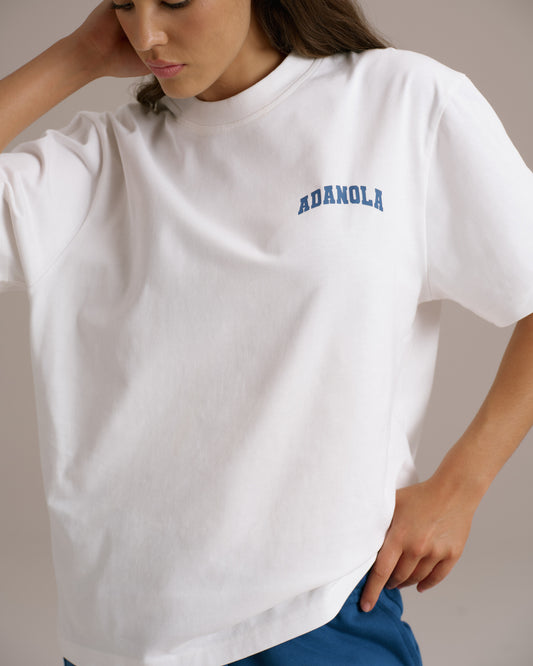 Varsity Short Sleeve Oversized T-shirt - White/College Blue