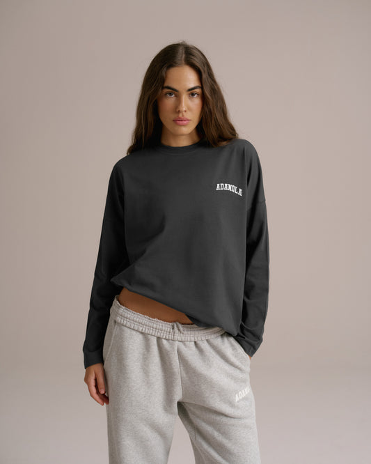 Varsity Long Sleeve Drop Shoulder T-shirt - Graphite Grey/Marshmallow White