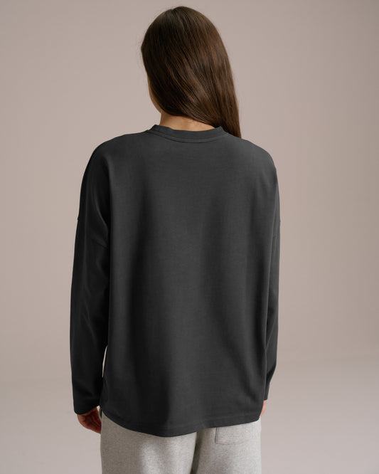 Varsity Long Sleeve Drop Shoulder T-shirt - Graphite Grey/Marshmallow White