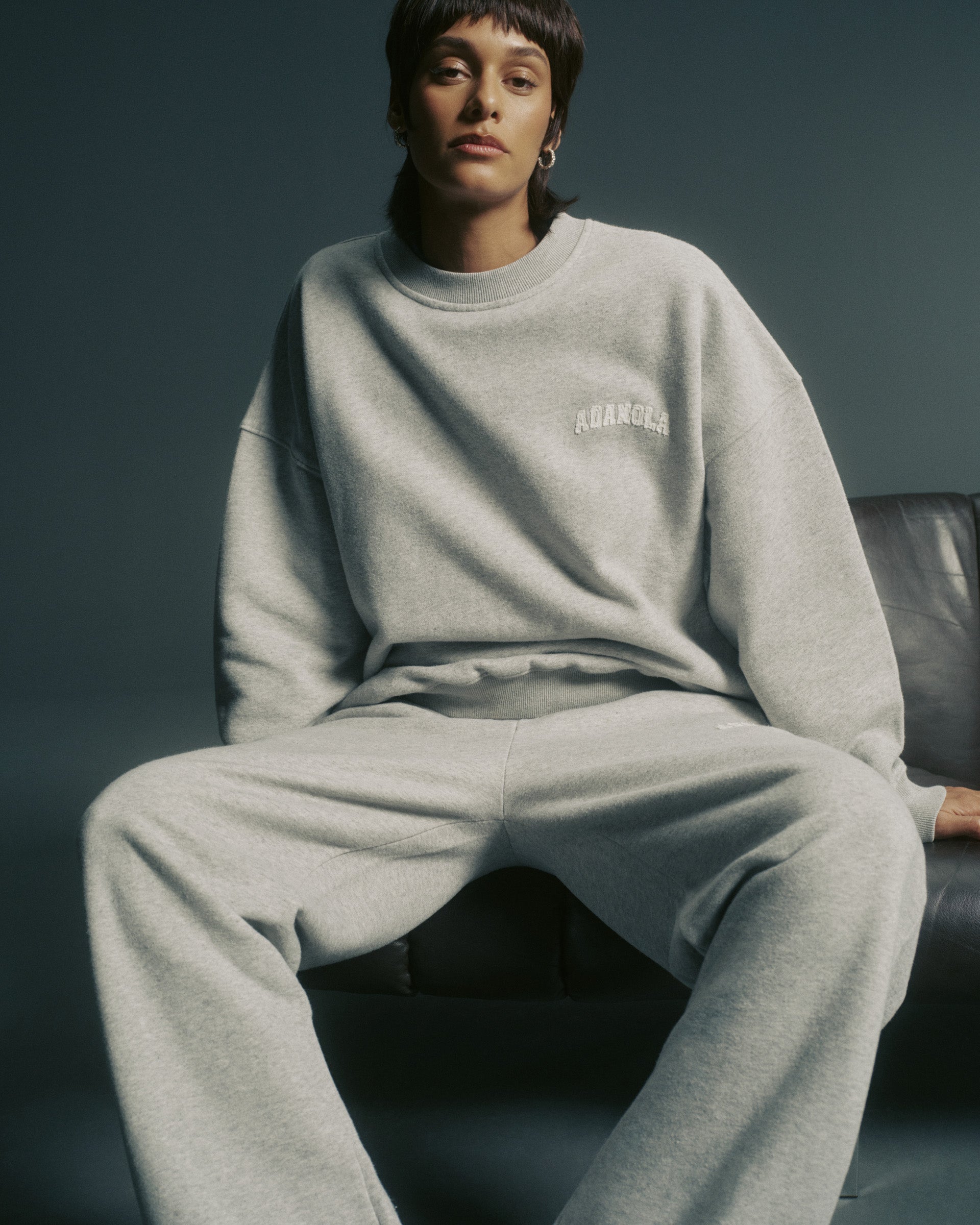 Varsity Oversized Sweatshirt - Grey Melange/Marshmallow White