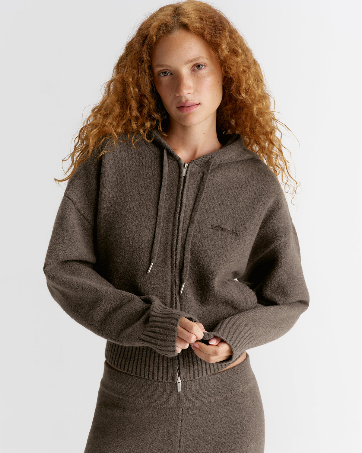 Knit Hooded Bomber Jacket - Cocoa Marl