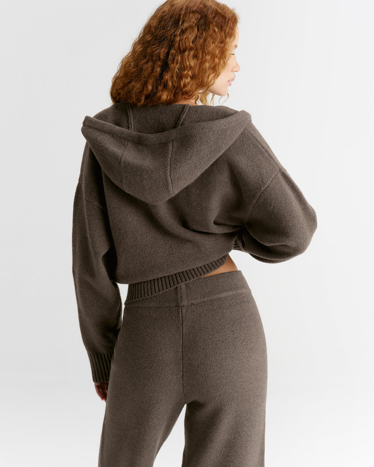 Knit Hooded Bomber Jacket - Cocoa Marl