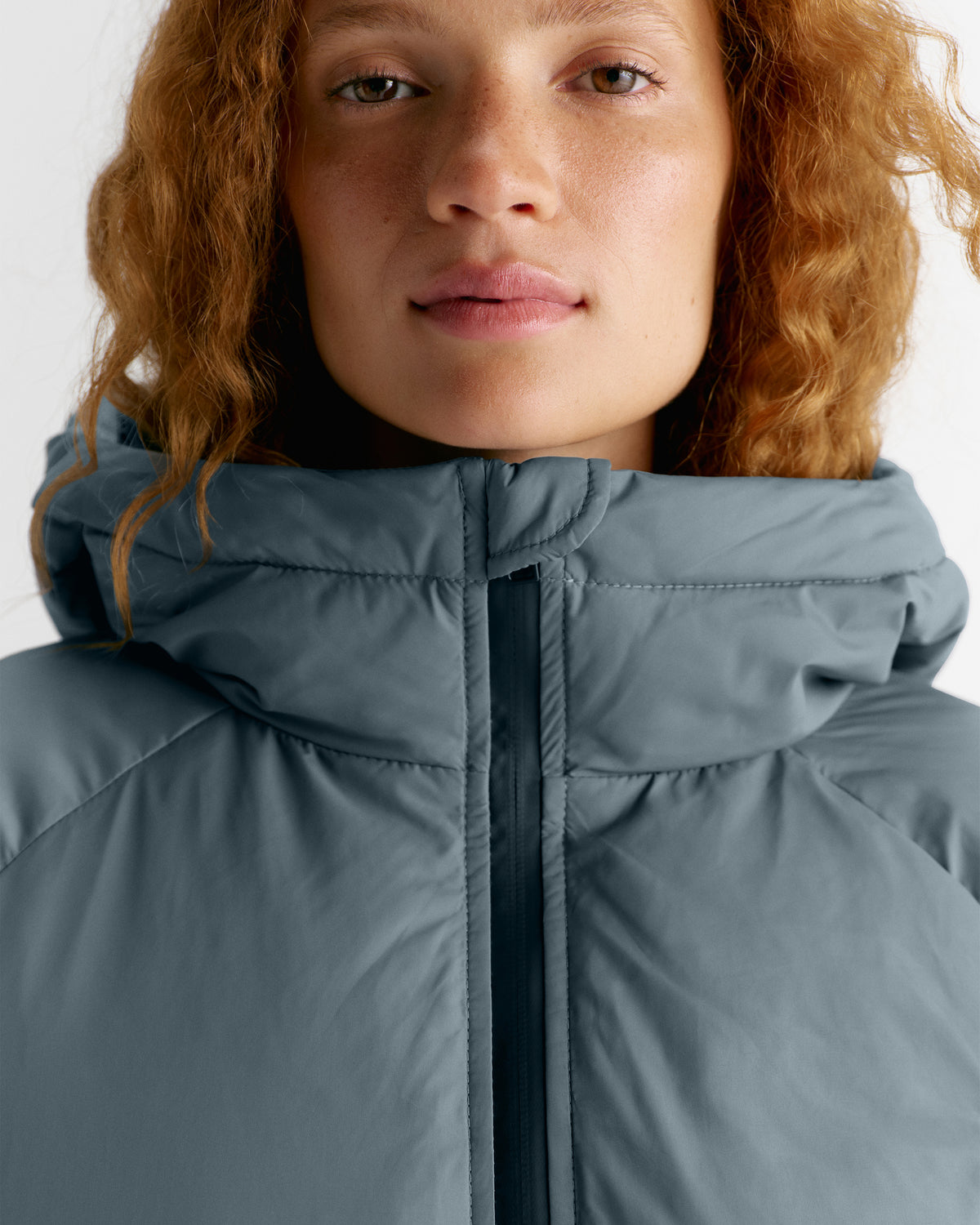 Funnel Neck Balloon Sleeve Down Puffer Jacket - Storm Blue
