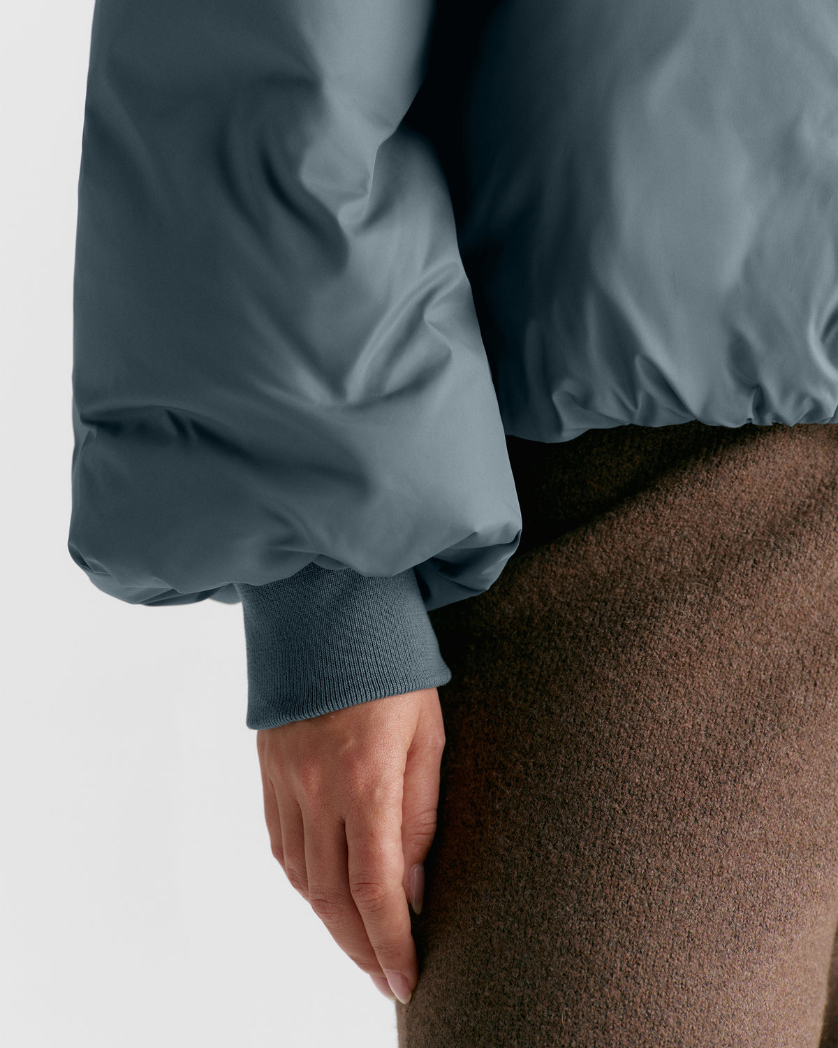 Funnel Neck Balloon Sleeve Down Puffer Jacket - Storm Blue