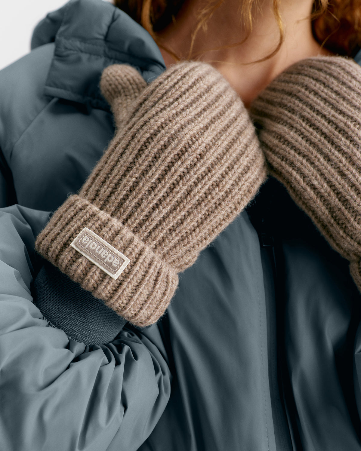 Rib Knit Fleece Lined Mittens - Stone Marl