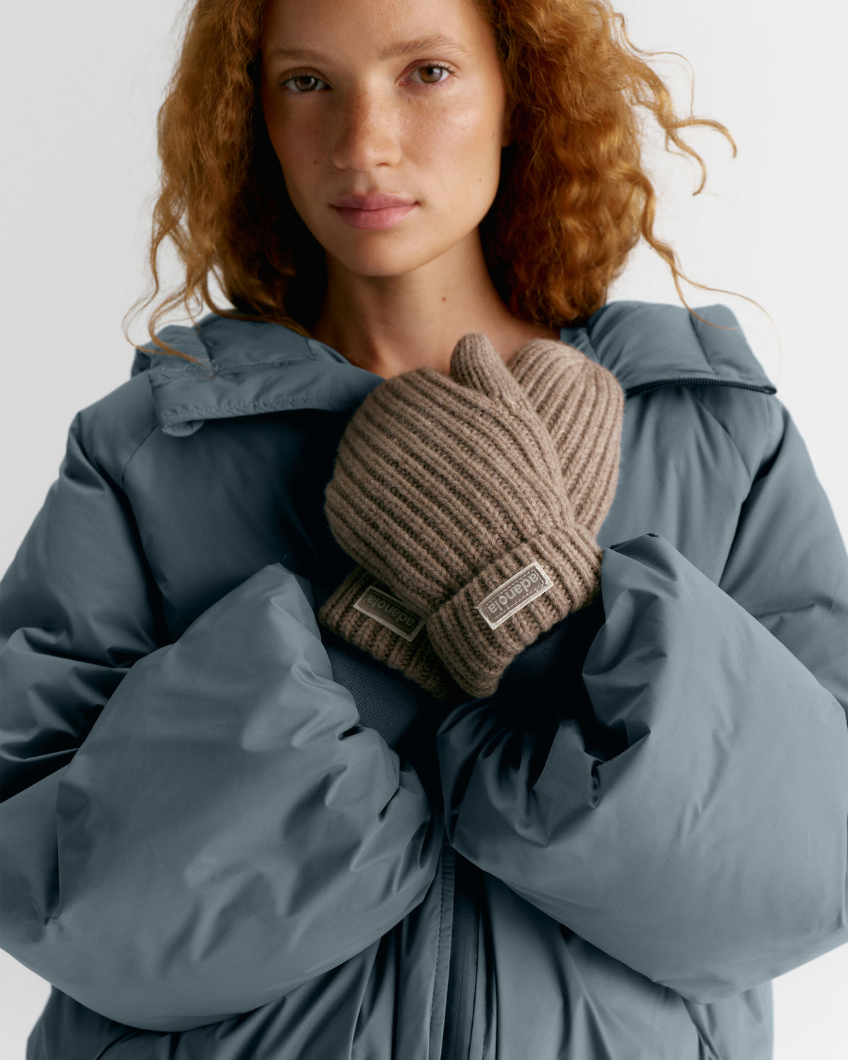 Rib Knit Fleece Lined Mittens - Stone Marl
