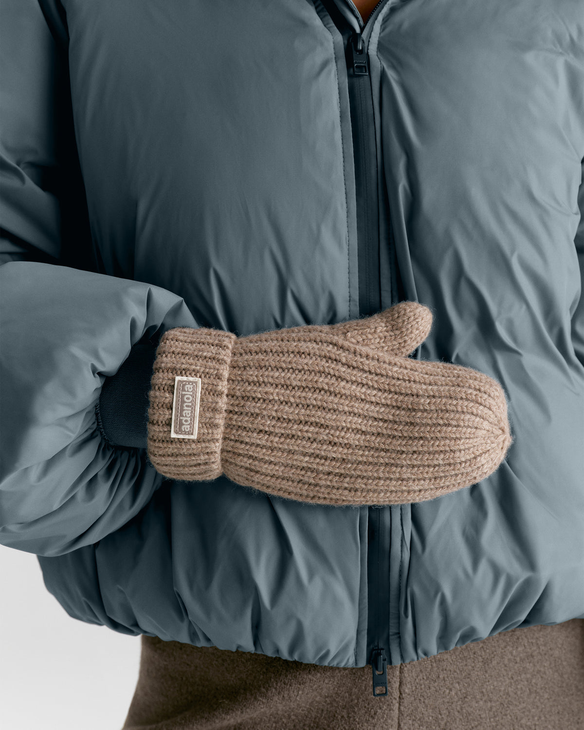 Rib Knit Fleece Lined Mittens - Stone Marl