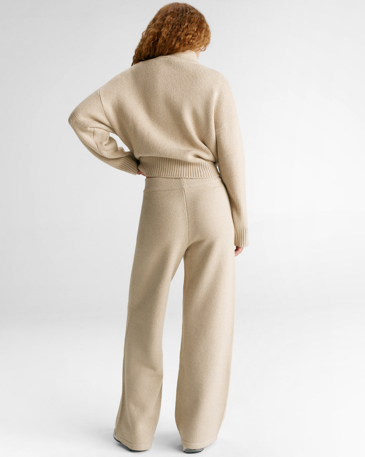 Ribbed Zip Through Knit Sweatshirt - Oatmeal