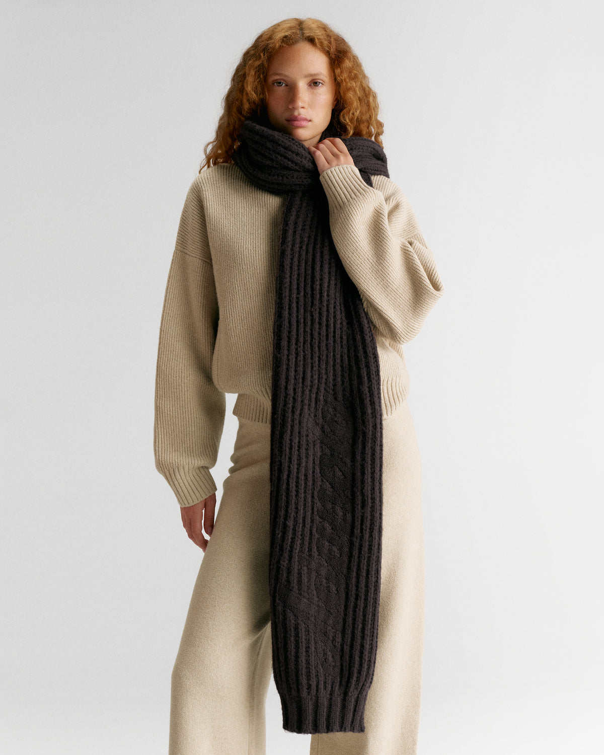 Chunky Boucle Scarf - Coffee Bean