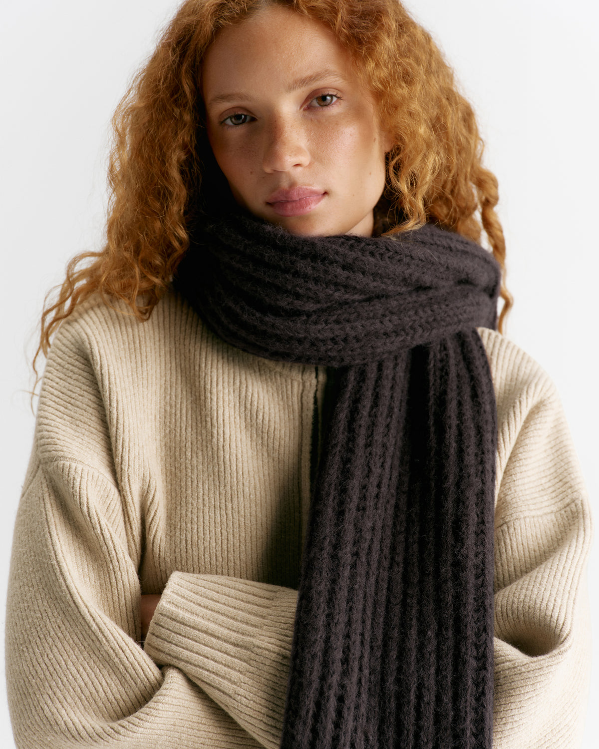 Chunky Boucle Scarf - Coffee Bean