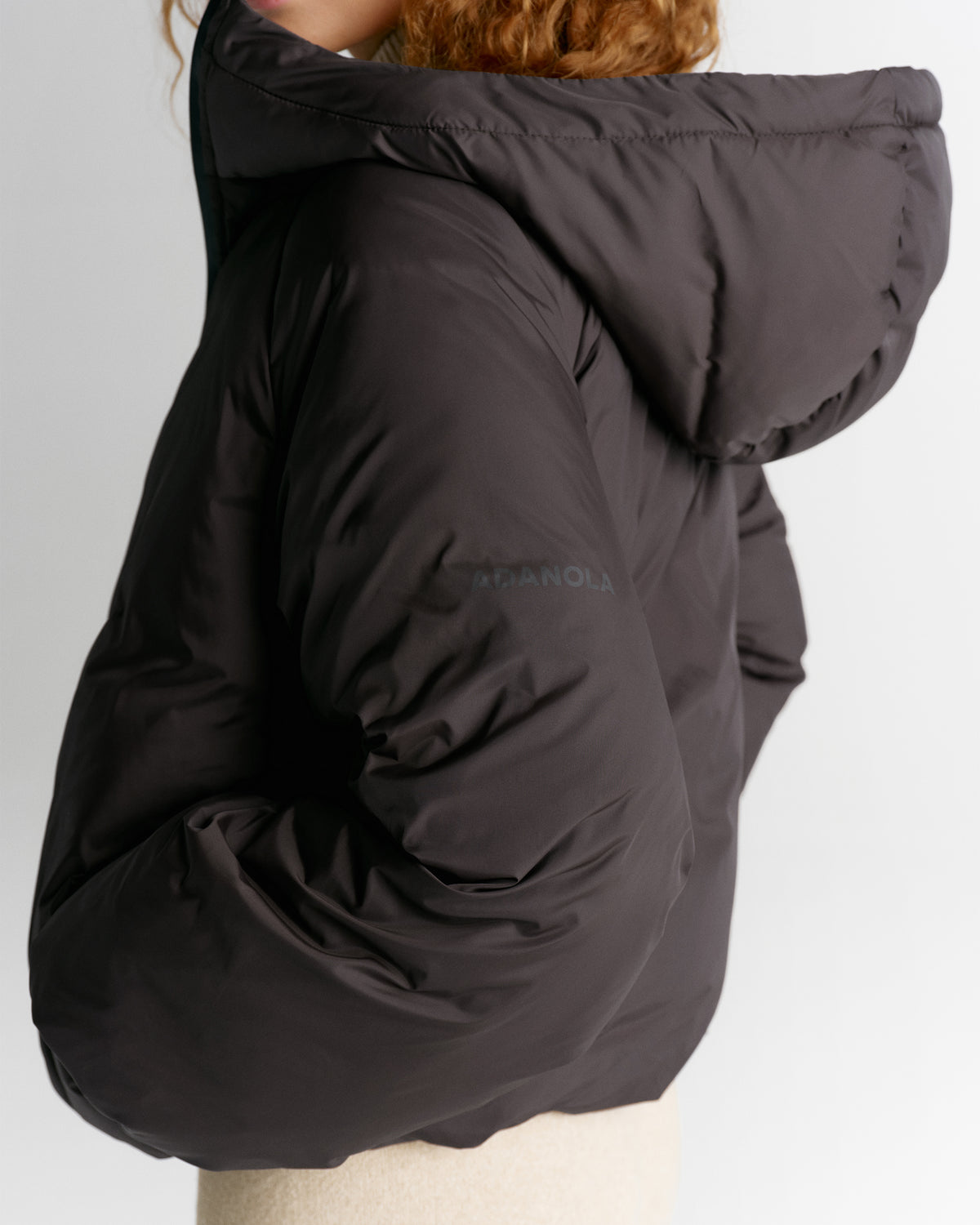 Funnel Neck Balloon Sleeve Down Puffer Jacket - Coffee Bean