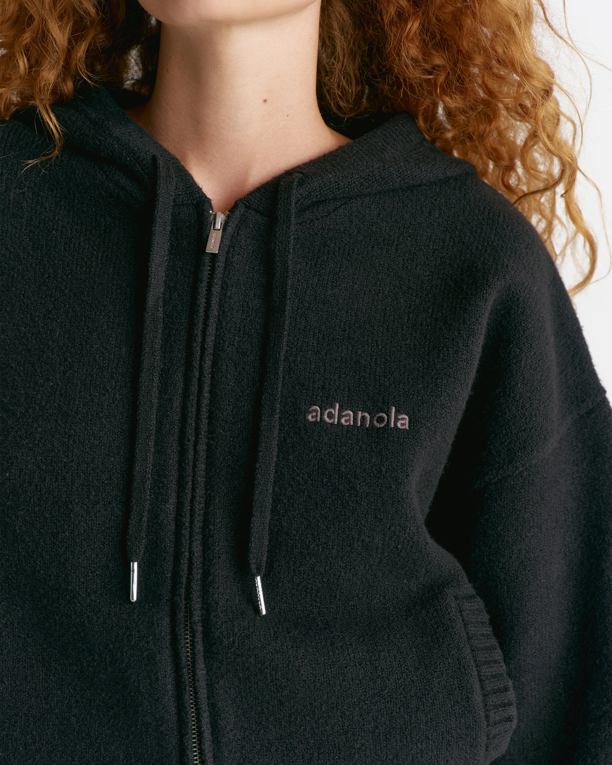 Knit Hooded Bomber Jacket - Black