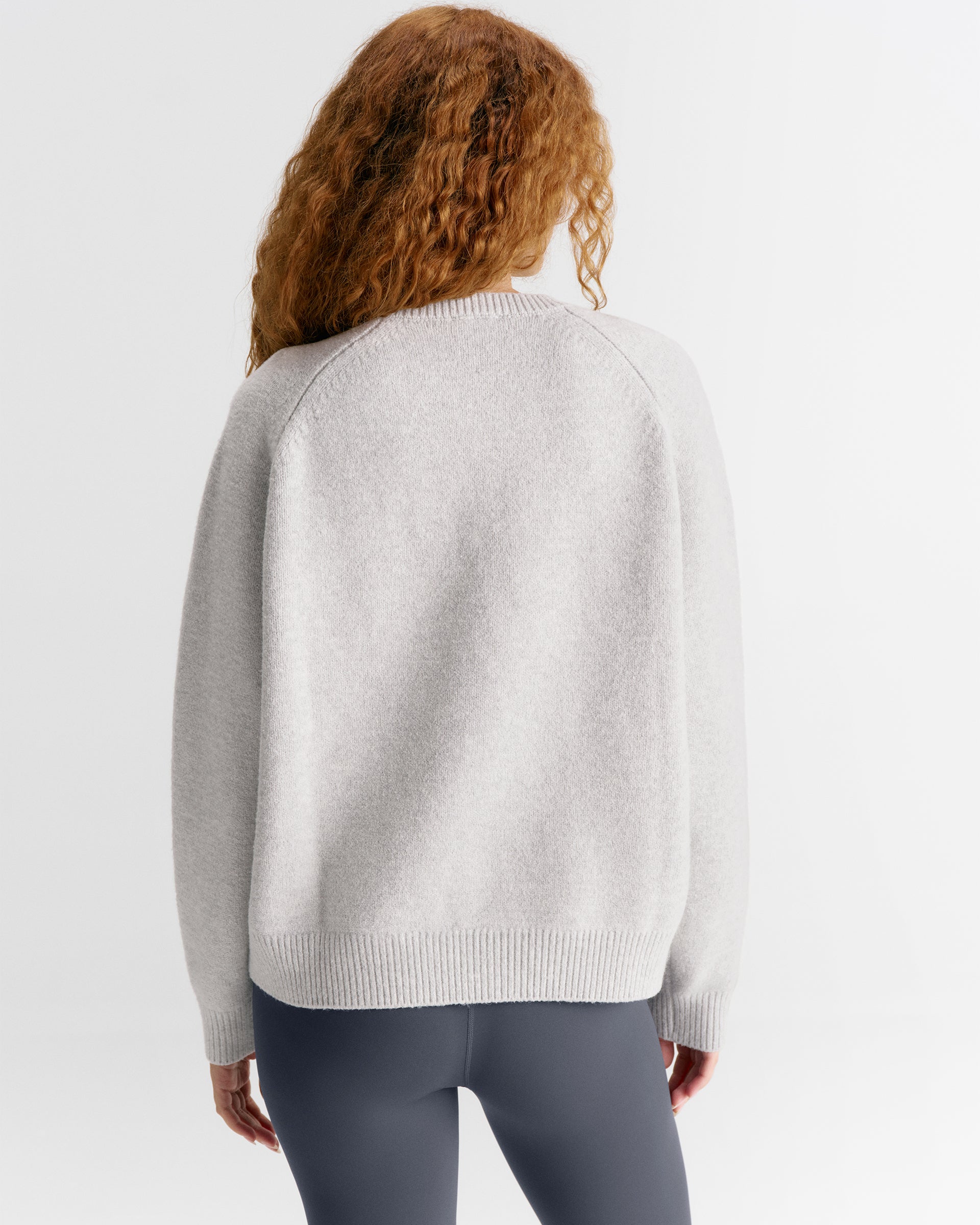 Varsity Boucle Oversized Knit Sweatshirt - Light Grey Melange/Navy Blue