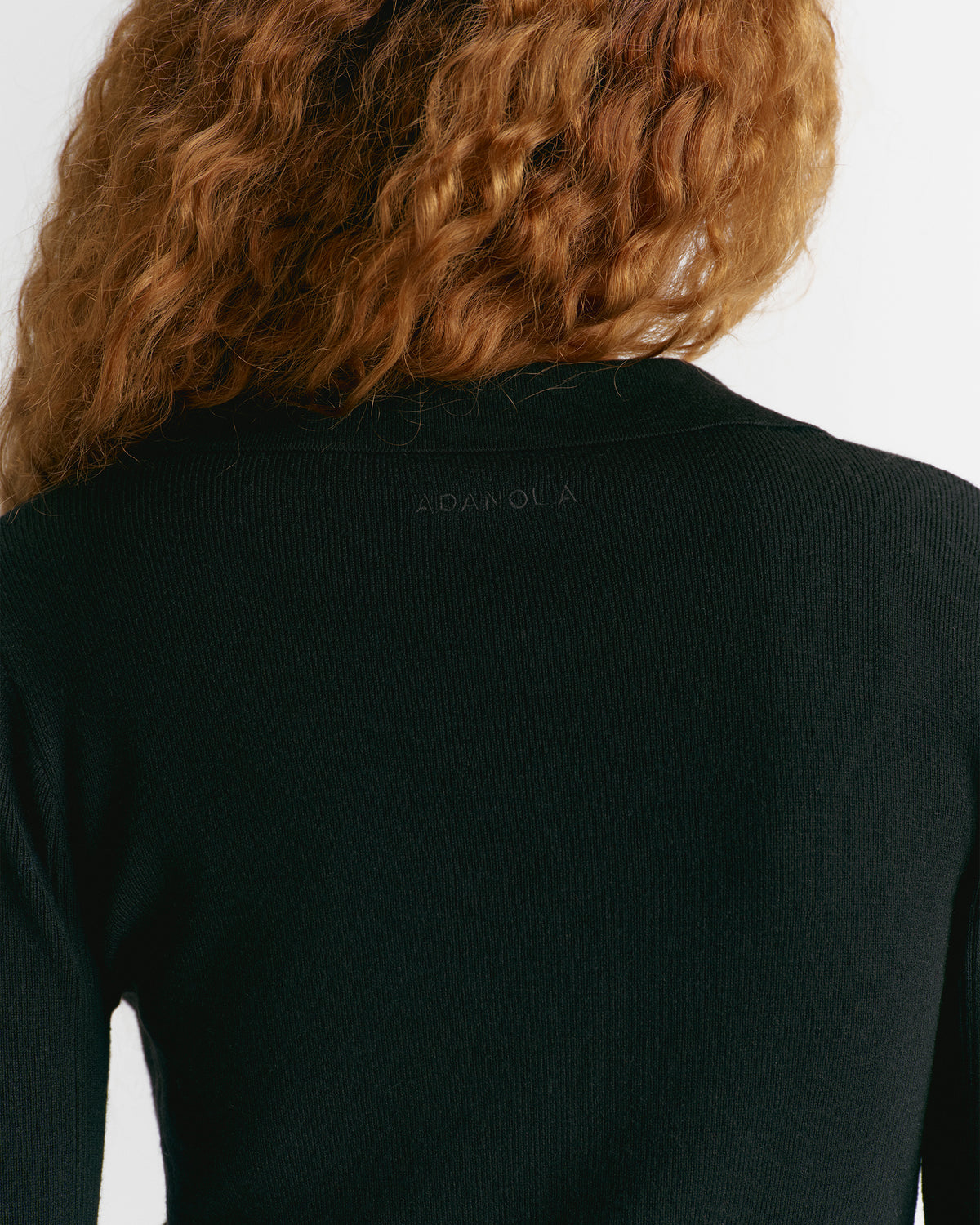 Knit Collar Long Sleeve Top - Black