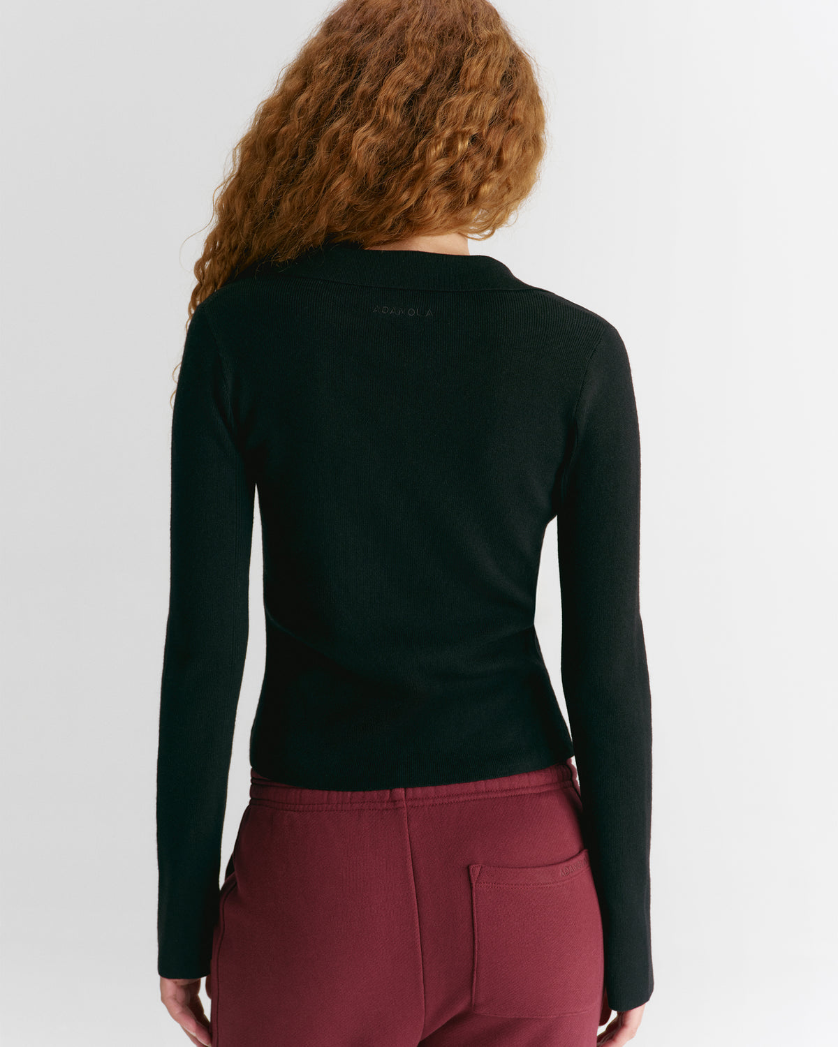Knit Collar Long Sleeve Top - Black