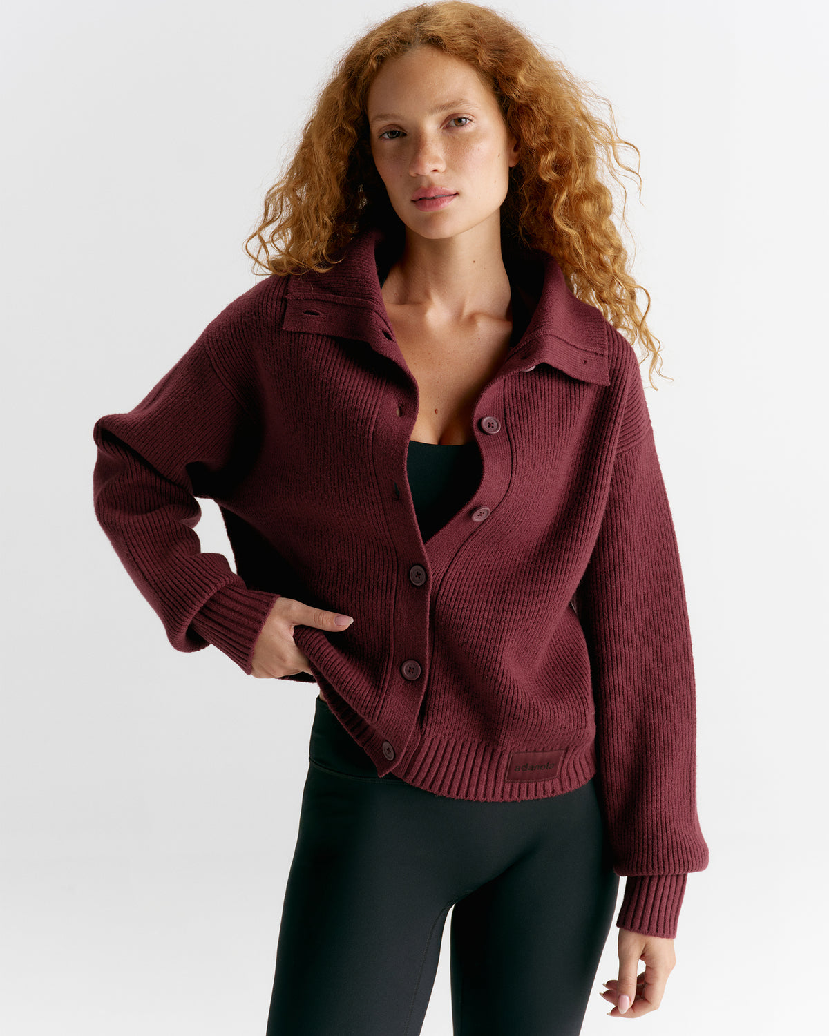Knit Funnel Neck Collar Cardigan - Damson