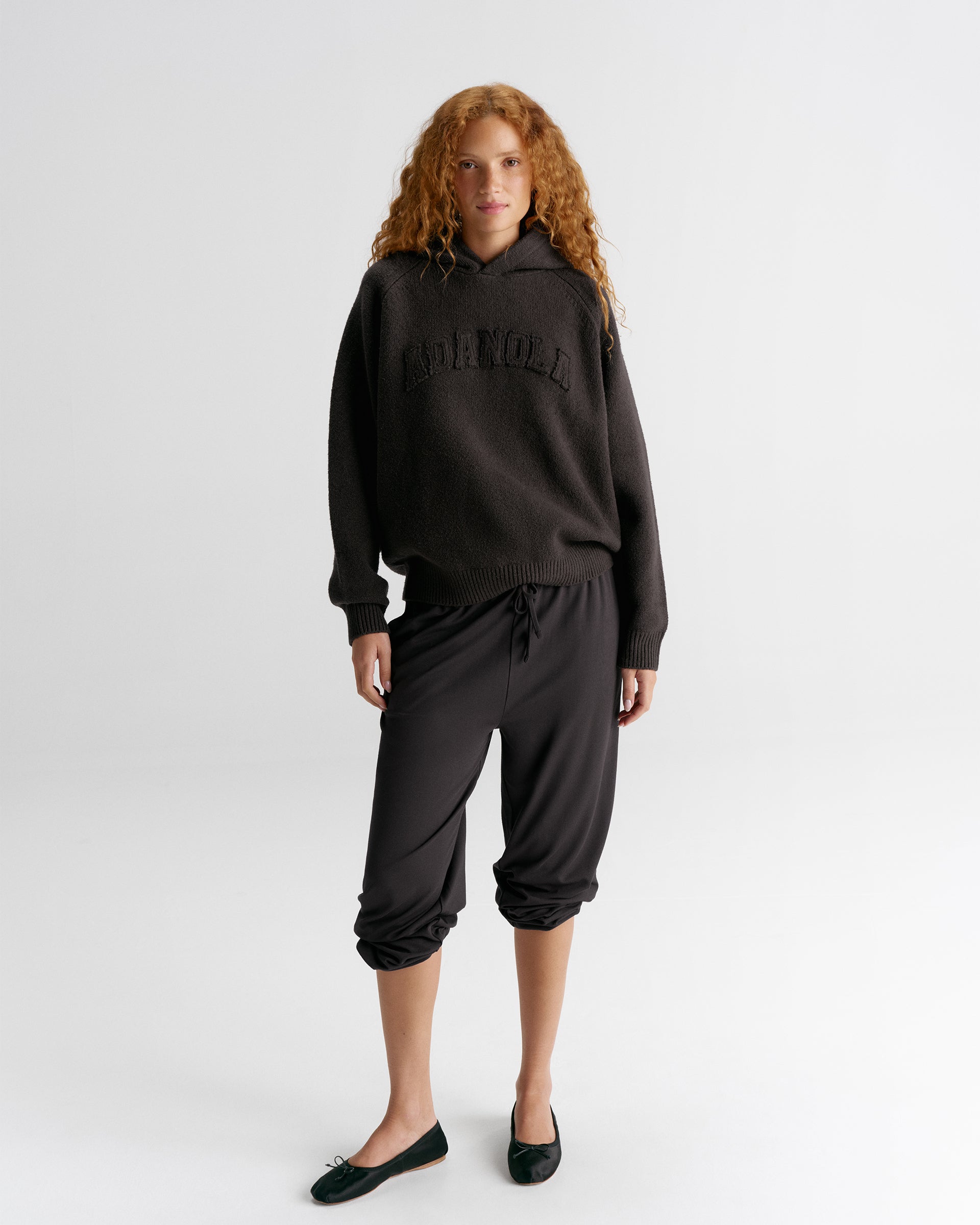 Varsity Oversized Knit Hoodie - Coffee Bean