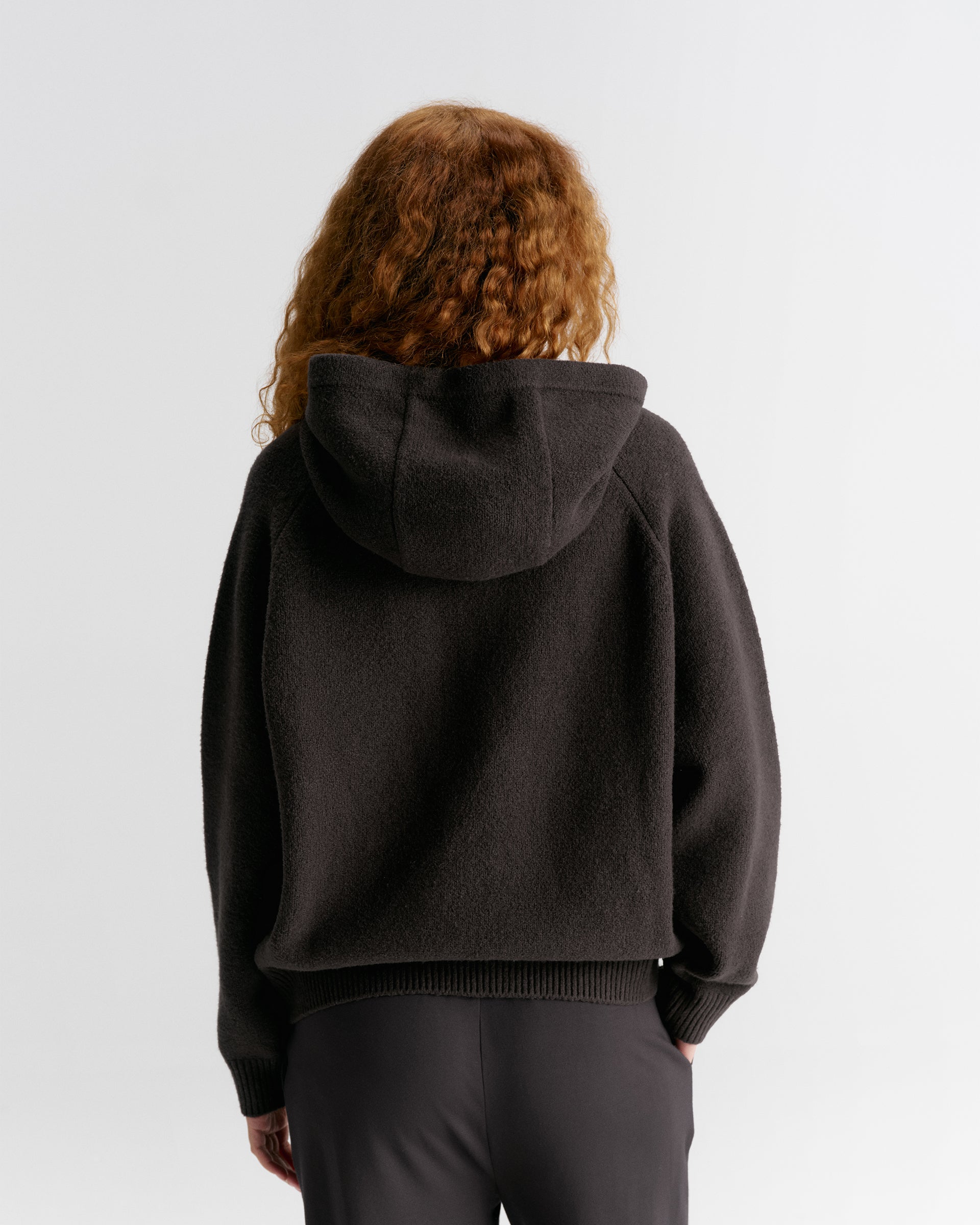 Varsity Oversized Knit Hoodie - Coffee Bean