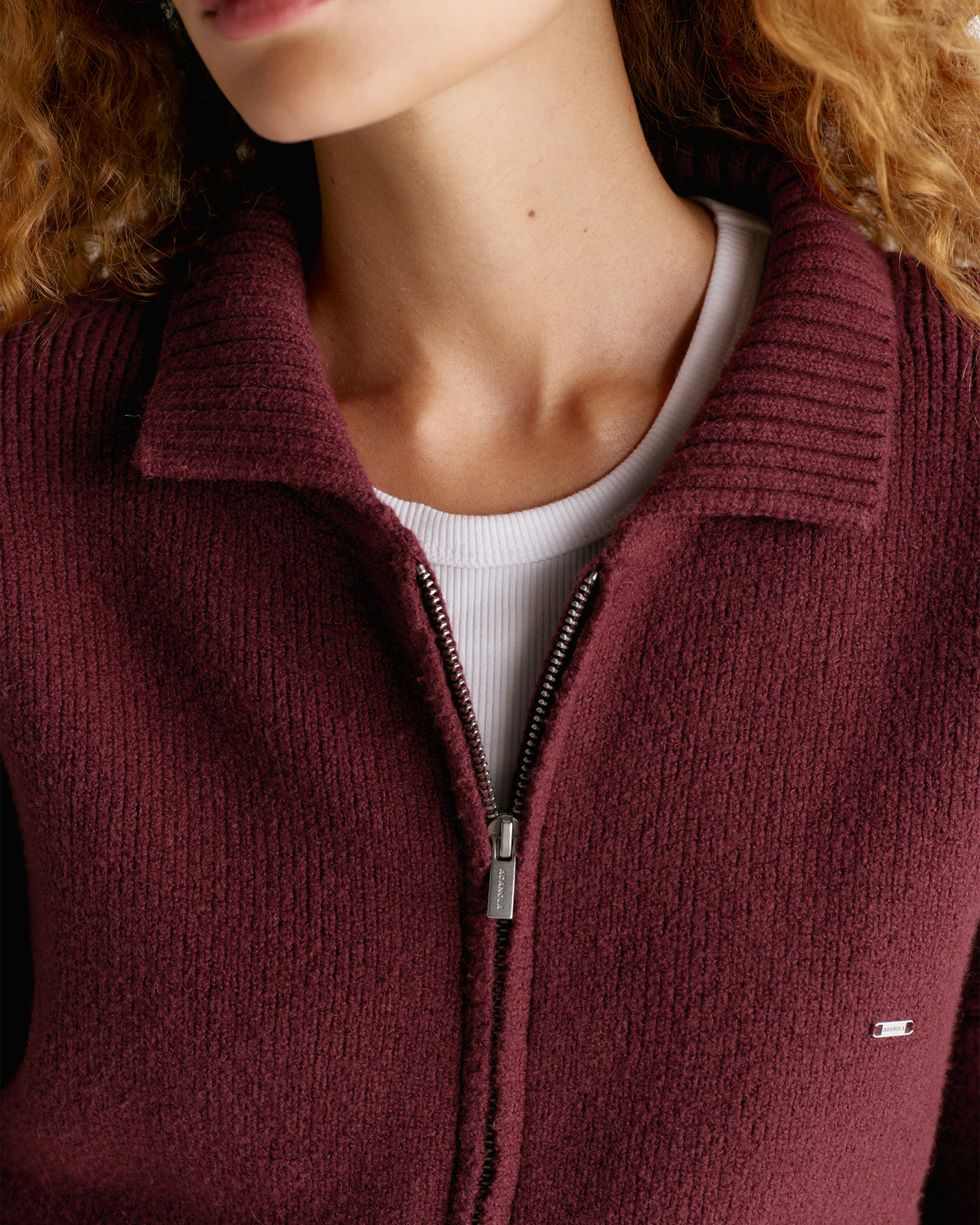 Knit Collared Bomber Jacket - Damson