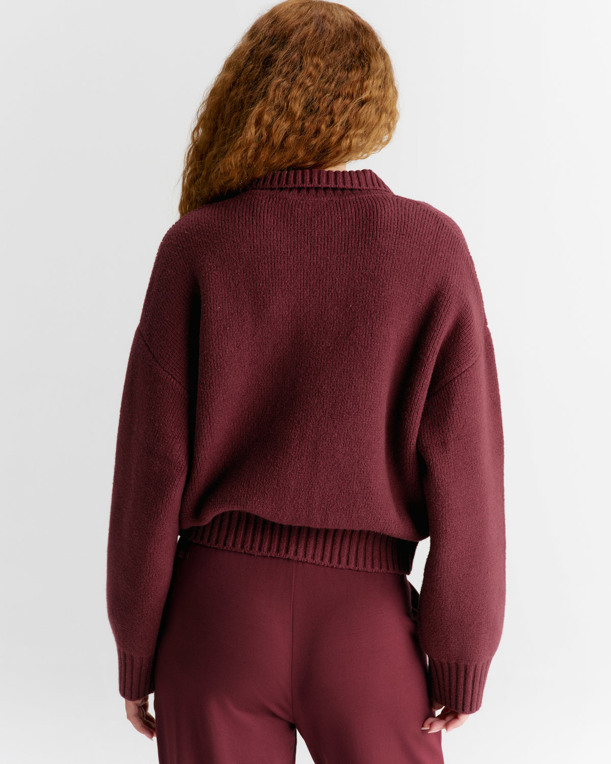 Knit Collared Bomber Jacket - Damson
