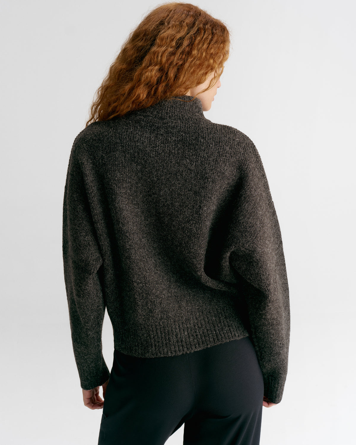 Ribbed Zip Through Knit Sweatshirt - Charcoal Grey