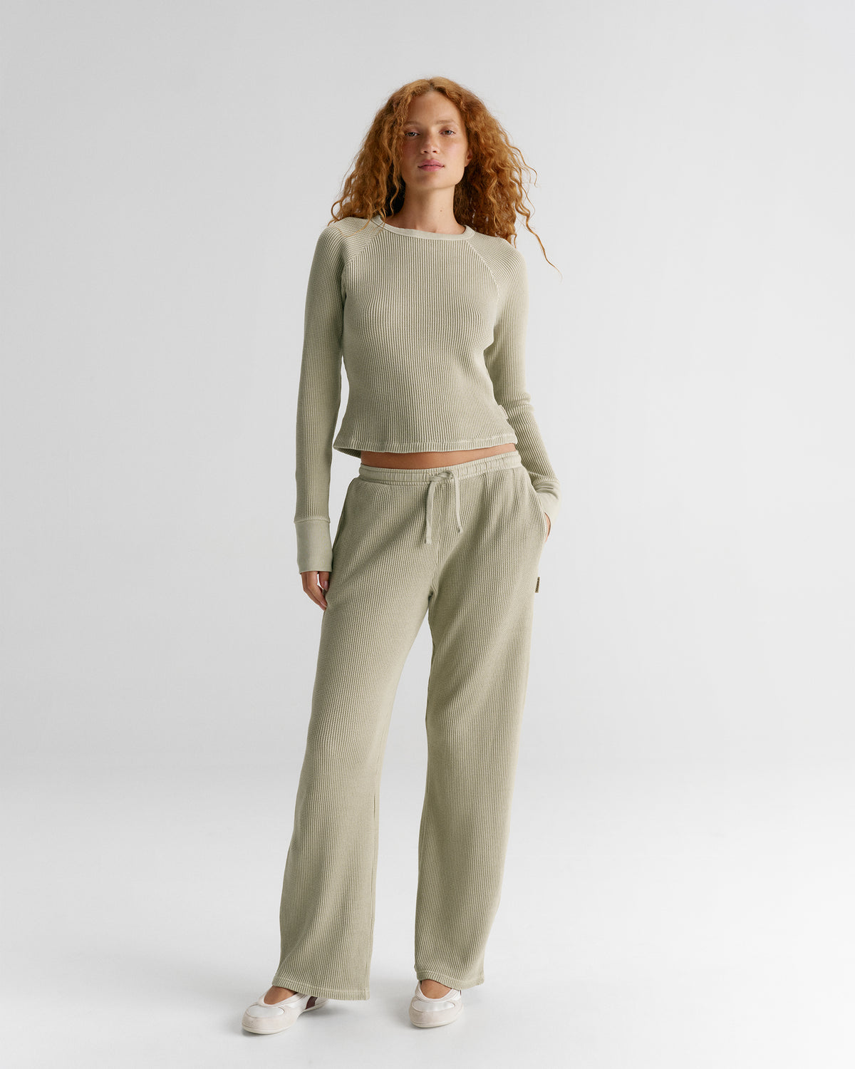 Waffle Straight Leg Trousers - Washed Stone