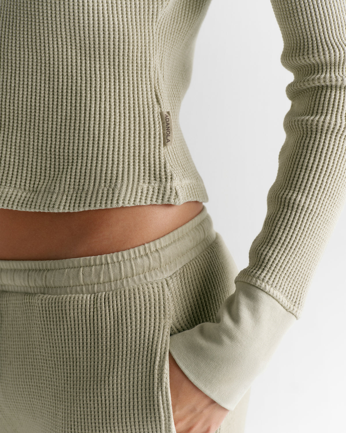 Waffle Raglan Long Sleeve Top - Washed Stone