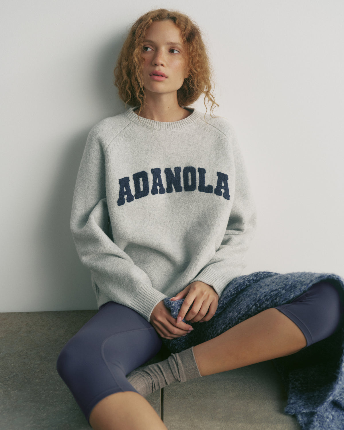 Boucle Oversized Knit Sweatshirt - Light Grey Melange