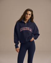 Varsity Relaxed Funnel Neck Zip Sweatshirt - Navy Blue/Burgundy