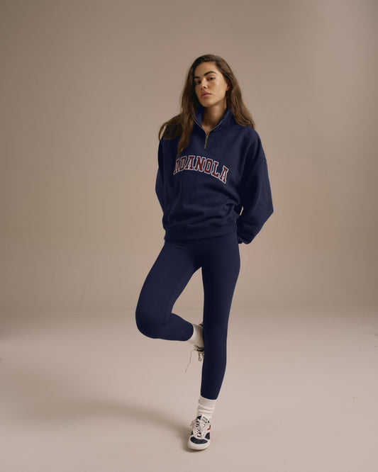 Varsity Relaxed Funnel Neck Zip Sweatshirt - Navy Blue/Burgundy