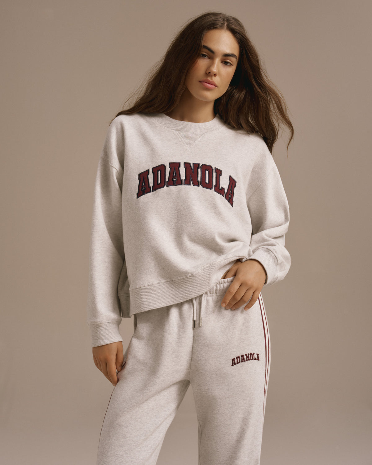 Varsity Loose Fit Sweatshirt Light Grey Melange Dark Cherry