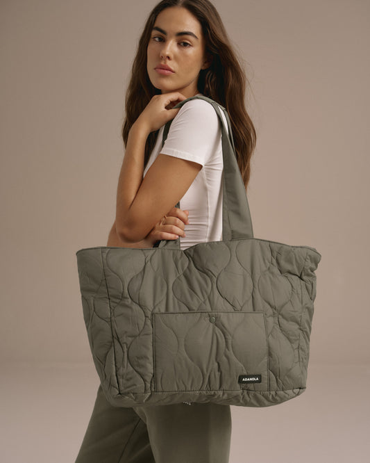 Quilted Nylon Tote Bag - Olive Green