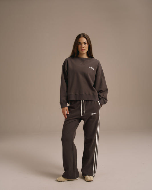 Varsity Loose Fit Sweatshirt - Coffee Bean/Marshmallow White