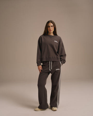 Varsity Loose Fit Sweatpants - Coffee Bean/Marshmallow White