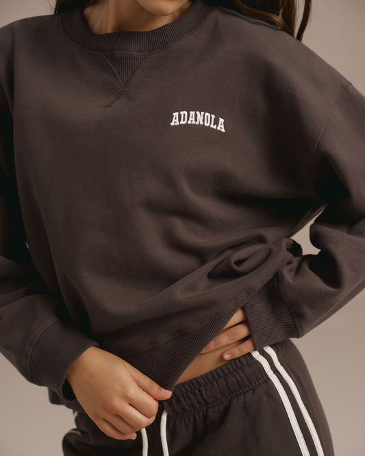 Varsity Loose Fit Sweatshirt - Coffee Bean/Marshmallow White