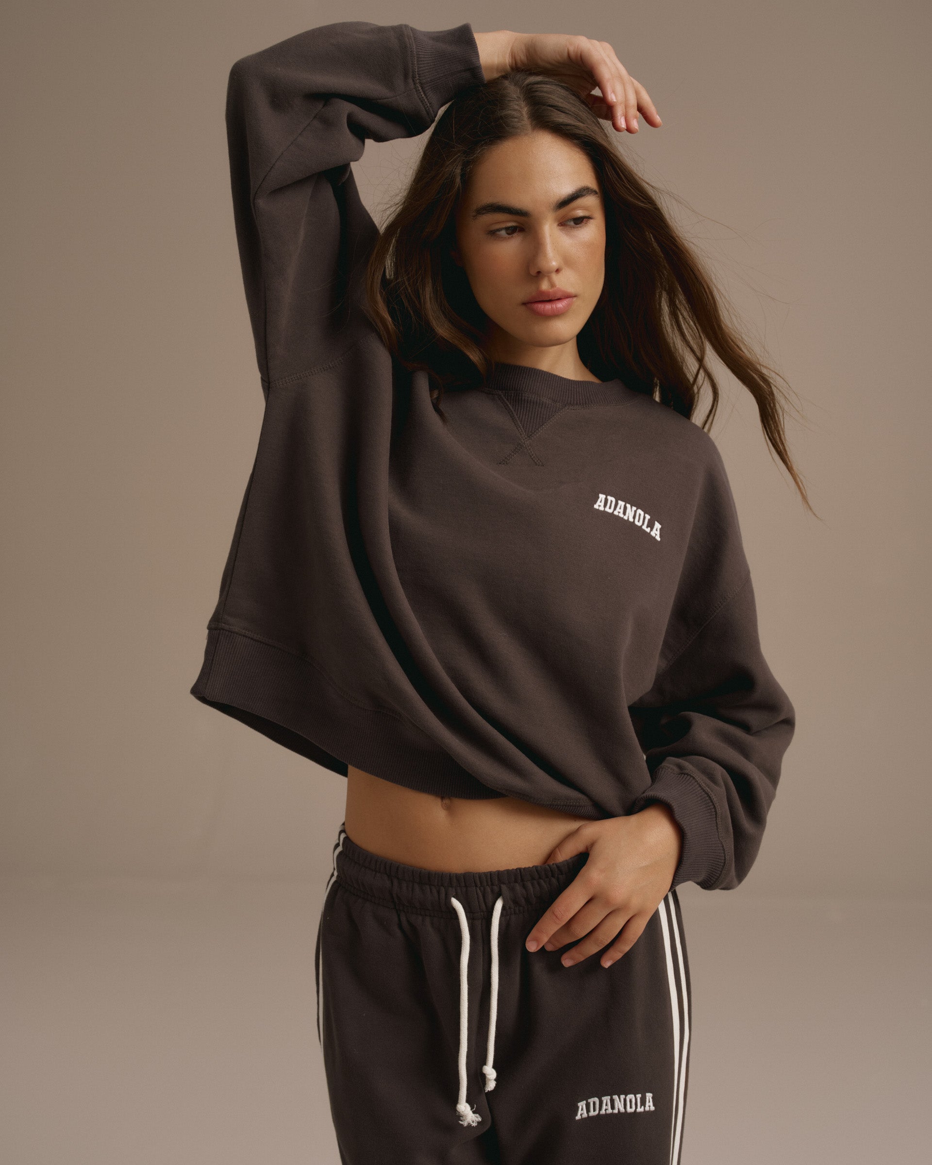 Varsity Loose Fit Sweatshirt - Washed Coffee Bean/Marshmallow White